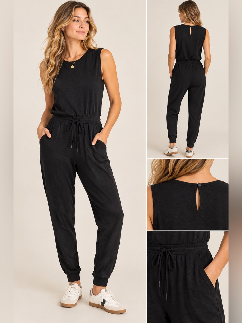 PACT 100% Organic Cotton Black Relaxed Slub Muscle Tee Jumpsuit